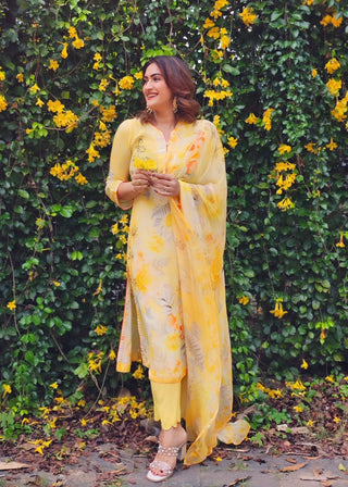 Mango Muse Crepe Suit in Yellow- Stitched