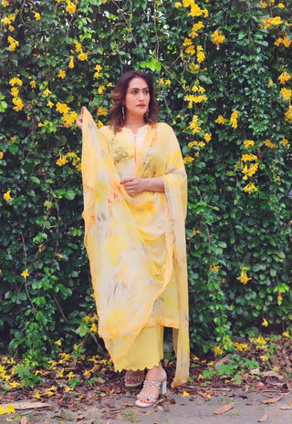 Mango Muse Crepe Suit in Yellow- Stitched