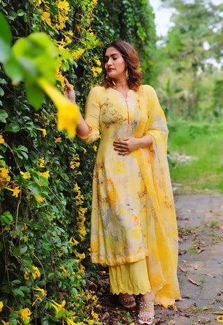 Mango Muse Crepe Suit in Yellow- Stitched