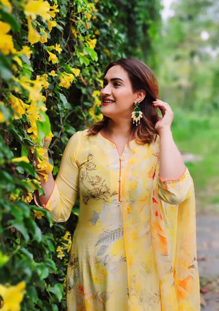 Mango Muse Crepe Suit in Yellow- Stitched