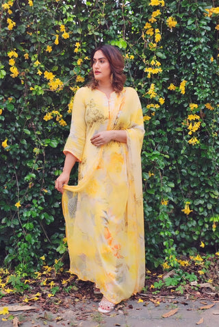 Mango Muse Crepe Suit in Yellow- Stitched