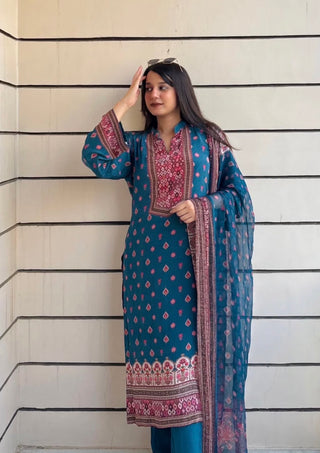 Alaya Crepe Suit in Blue- Stitched