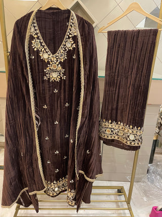 Siron C Designer Velvet  Embroidered Collection -Choclate Brown Suit