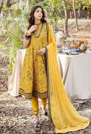 Adan Libas Embroidered Lawn Collection -Mustard Suit