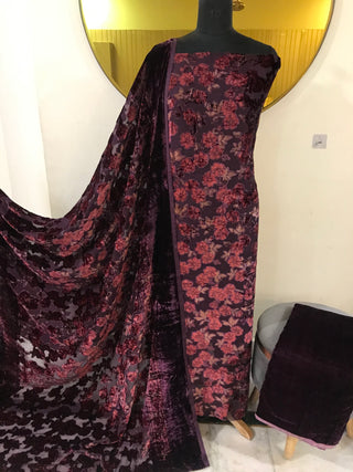 Pakistani Palachi Velvet Collection-Burgandy Suit