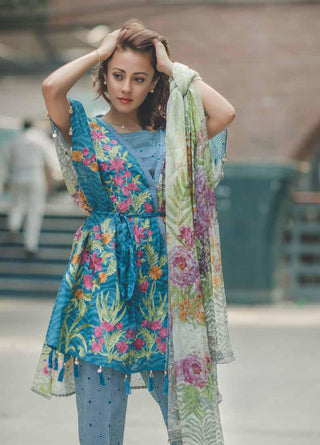 Rangrasiya Carnation Embroidered Lawn Collection -Blue Suit