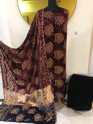 Pakistani Palachi Velvet Collection- Wine Suit