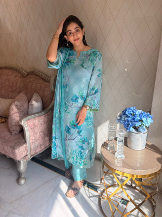 Neer Mogra Crepe Suit in Light Blue- Stitched