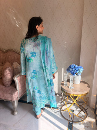 Neer Mogra Crepe Suit in Light Blue- Stitched