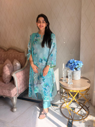 Neer Mogra Crepe Suit in Light Blue- Stitched