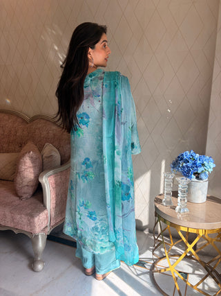 Neer Mogra Crepe Suit in Light Blue- Stitched
