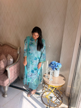 Neer Mogra Crepe Suit in Light Blue- Stitched