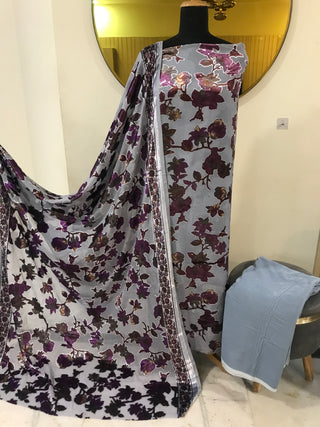 Palachi Velvet Pakistani Style- Grey Red Suit