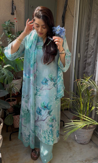 Neer Mogra Crepe Suit in Light Blue- Stitched