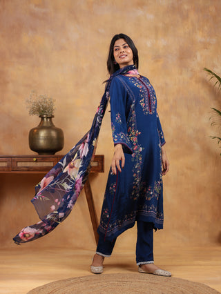 Noor-e-Neel Crepe Suit in Blue- Stitched
