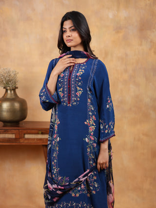 Noor-e-Neel Crepe Suit in Blue- Stitched