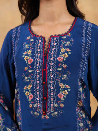 Noor-e-Neel Crepe Suit in Blue- Stitched