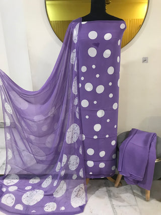 Digital Crepe Polka Printed- Mauve White Suit