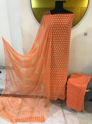 Polka Crepe Digital Printed-Orange Peach Suit