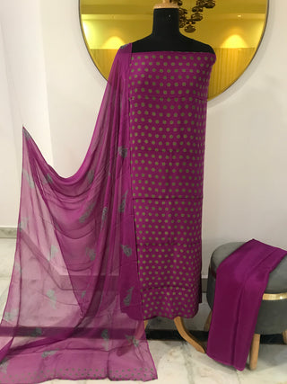 Polka Crepe Digital Printed-Purple Grey Suit