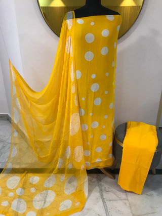 Crepe Digital Polka  Printed-Banana Yellow White Suit