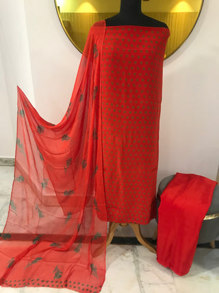 Crepe Digital Polka Printed-Rust Red Suit