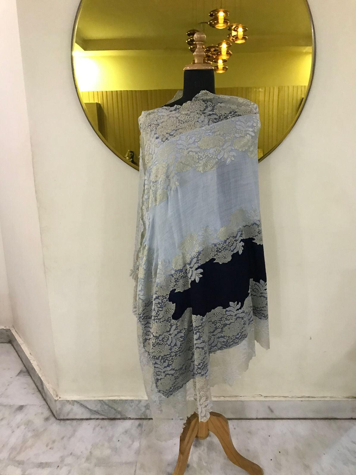 Chantilly Lace Designer Piece- Ombre Grey Black Stole