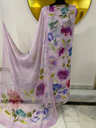 SironC Floral Georgette Printed-Lavender Multi Suit
