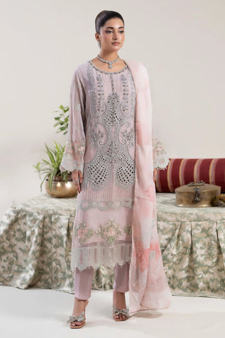 ZA Clothes Luxury Chiffon Semi Stitched Collection- Onion Pink