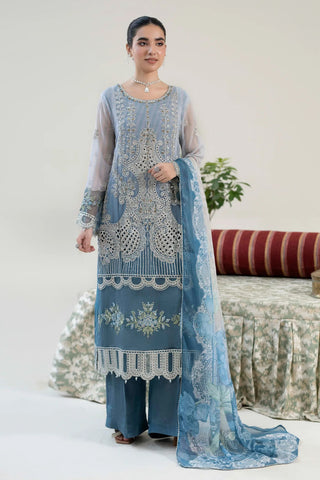 ZA Clothes Luxury Chiffon Semi Stitched Collection - Blue Grey Suit