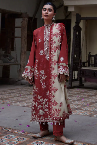 Zaha Designer Khaddar Unstitched Suit: Meltem - Winter Elegance in Brick & Ivory