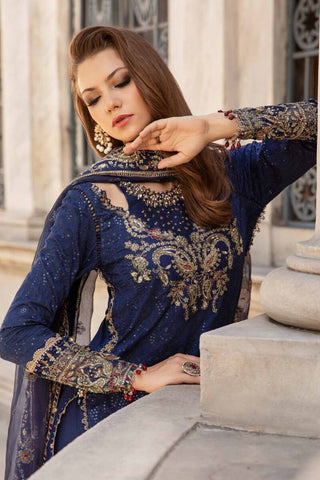 Maria B Sateen Embroidered Collection -Blue Suit