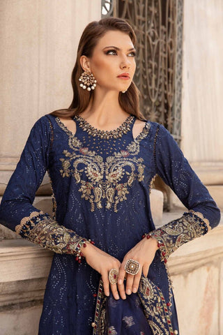 Maria B Sateen Embroidered Collection -Blue Suit