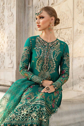 Maria B Sateen Embroidered Collection -Bottle Green Suit