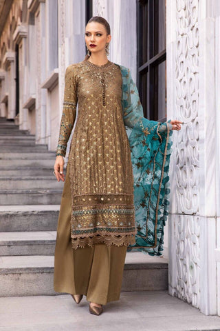 Maria B Sateen Embroidered Collection -Brown Suit