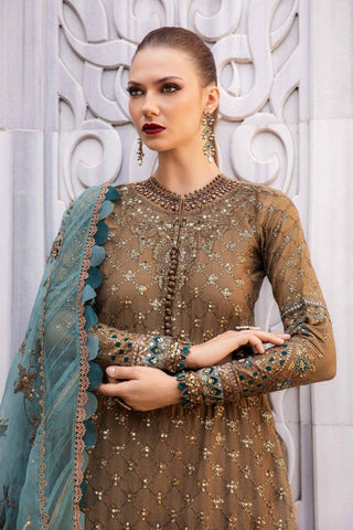 Maria B Sateen Embroidered Collection -Brown Suit