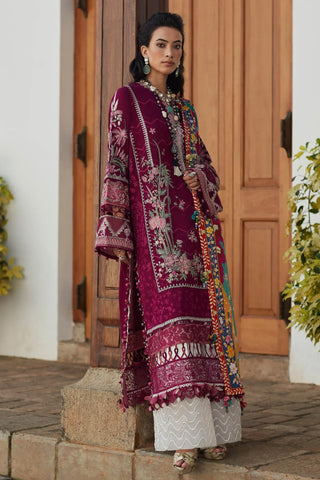 A magenta pink color lawn embroidered suit with and a digitally printed pure satin silk dupata 