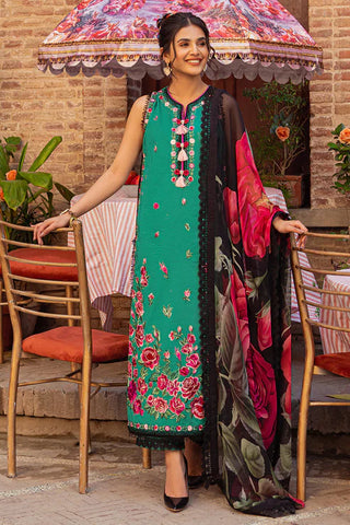 Elegantly Embroidered Green Lawn Suit with Black Digital Print Chiffon Dupatta - Summer Dream Ensemble | Siron.c Originals