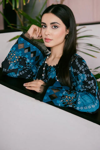 Nureh Ballerina Embroidered Lawn 2 Piece-Peacock Blue Set