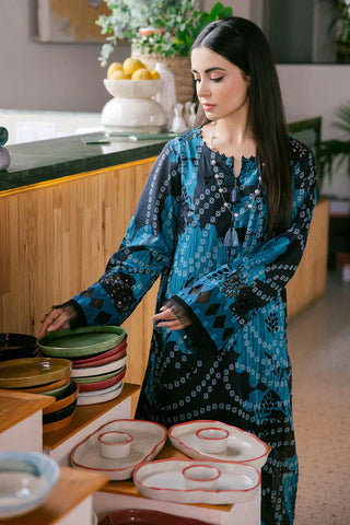 Nureh Ballerina Embroidered Lawn 2 Piece-Peacock Blue Set