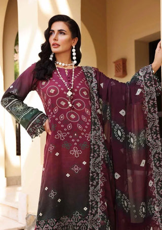 Nureh Gardenia  Embroidered Linen Collection -Maroon Suit