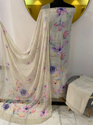 SironC Floral Georgette Printed-Off White Multi Suit