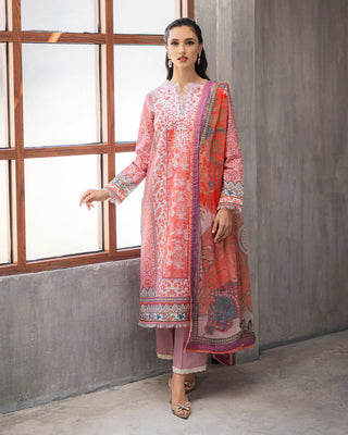 Azalea Sunset Serenade Lawn Suit by Roheenaz- Orange and White