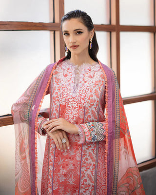 Azalea Sunset Serenade Lawn Suit by Roheenaz- Orange and White