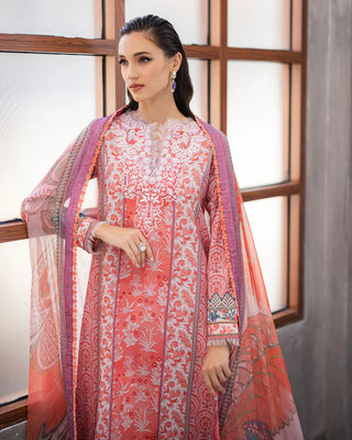 Azalea Sunset Serenade Lawn Suit by Roheenaz- Orange and White