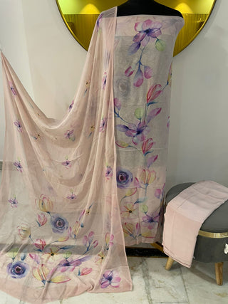SironC Floral Georgette Printed-Peach Pink Multi Suit