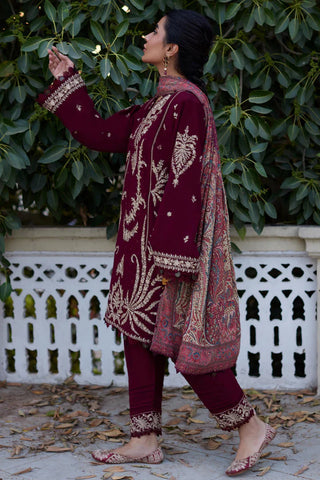 Zaha Winter Khaddar Collection- Serra Wine Suit