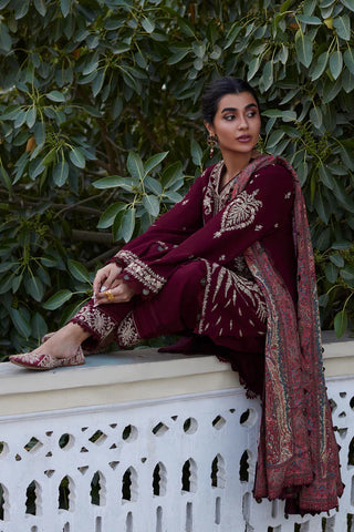 Zaha Winter Khaddar Collection- Serra Wine Suit