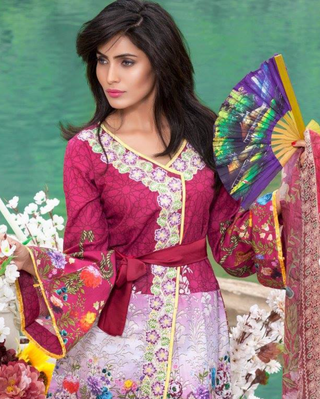 Qalamkar Khas Embroidered Lawn  Collection -Magenta Suit