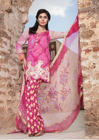 Qalamkar Khas Embroidered Lawn  Collection -Pink Suit